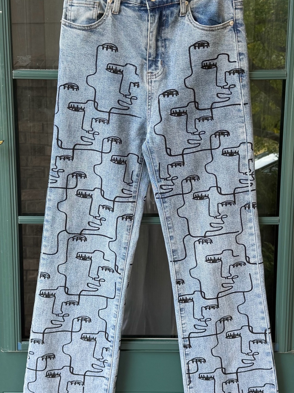 AKIRA Light Blue Graphic Face Print Jeans